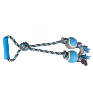 Knoop Katoen Lus Met 2 Tennisballen 43cm grijs/blauw