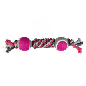 Knoop Katoen Dummy Met 2 Tennisballen 38cm grijs/roze
