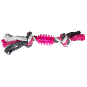 Knoop katoen Met 2 Knopen & Rubber 28cm grijs/roze