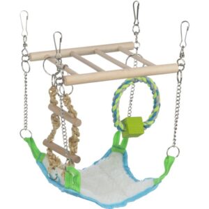 Hangbrug met hangmat/speelgoed, hamster, hout/touw 17 x 22 x 15 cm